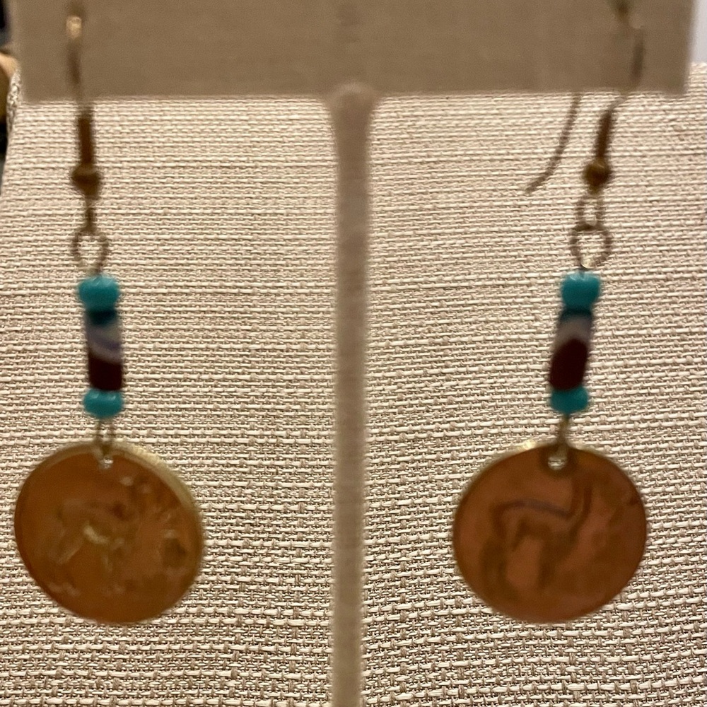 Handmade Peru coin earrings estate find cool fun
